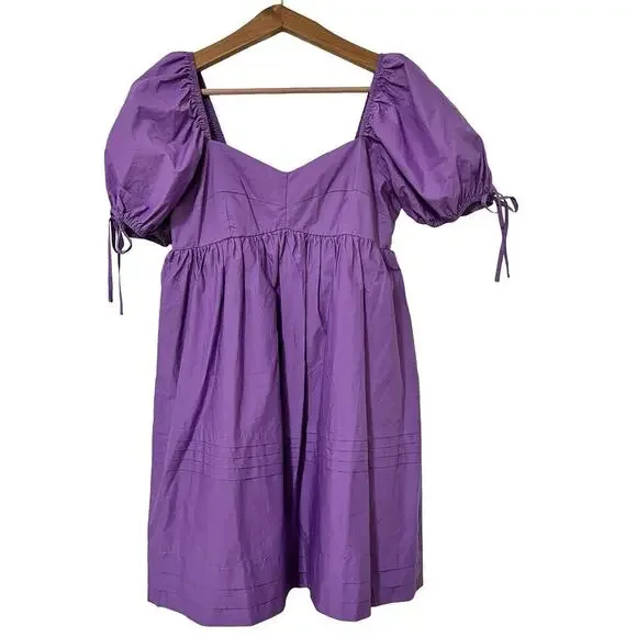 English Factory | Dresses | English Factory Babydoll Smocked Mini Dress  Size M Purple Puff Sleeve Milkmaid | Poshmark